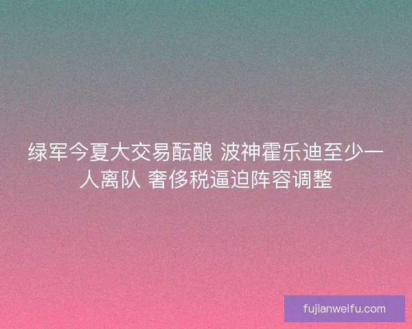 绿军今夏大交易酝酿 波神霍乐迪至少一人离队 奢侈税逼迫阵容调整